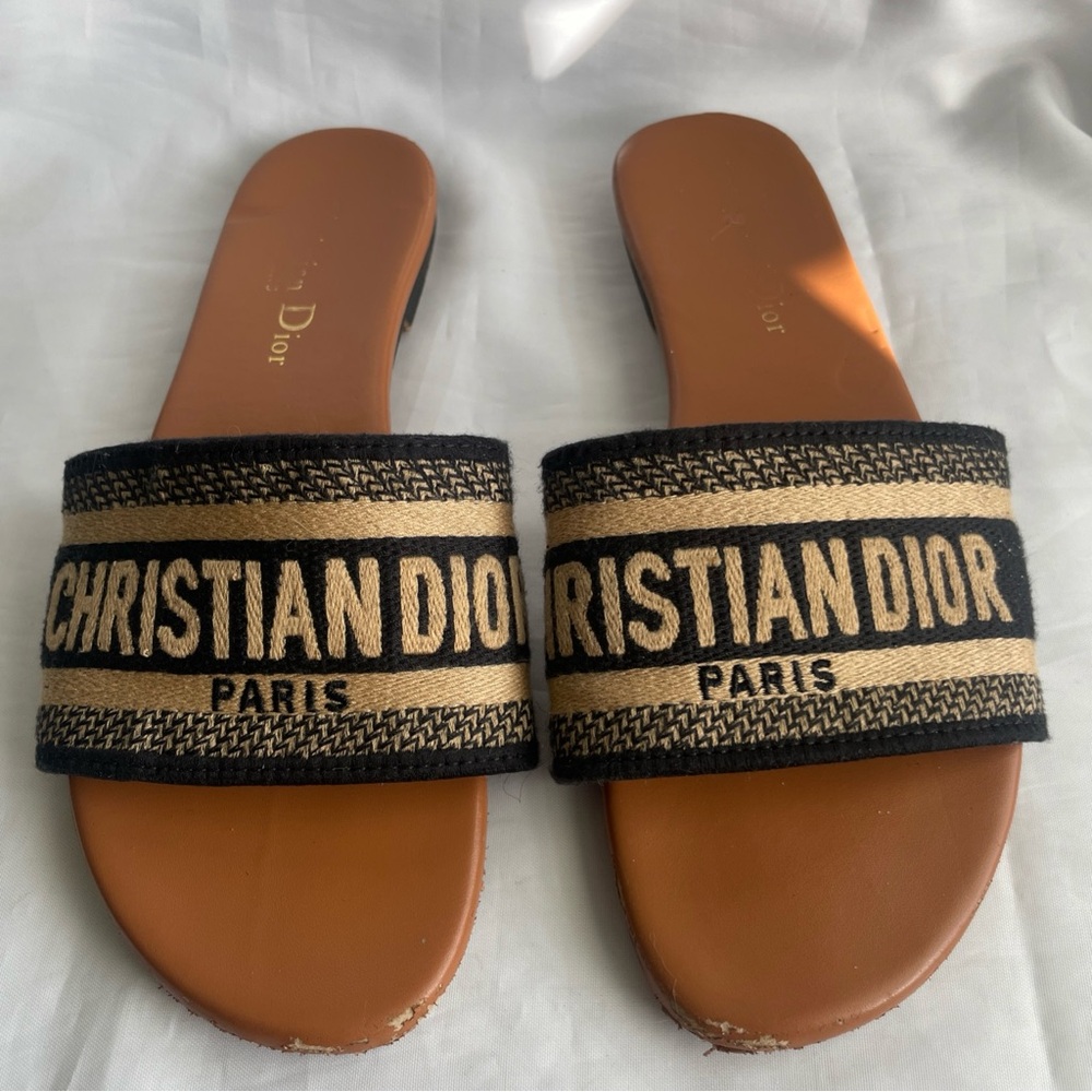 Christian Dior Women's Sandals Slide Brown Size 38 Italy Used